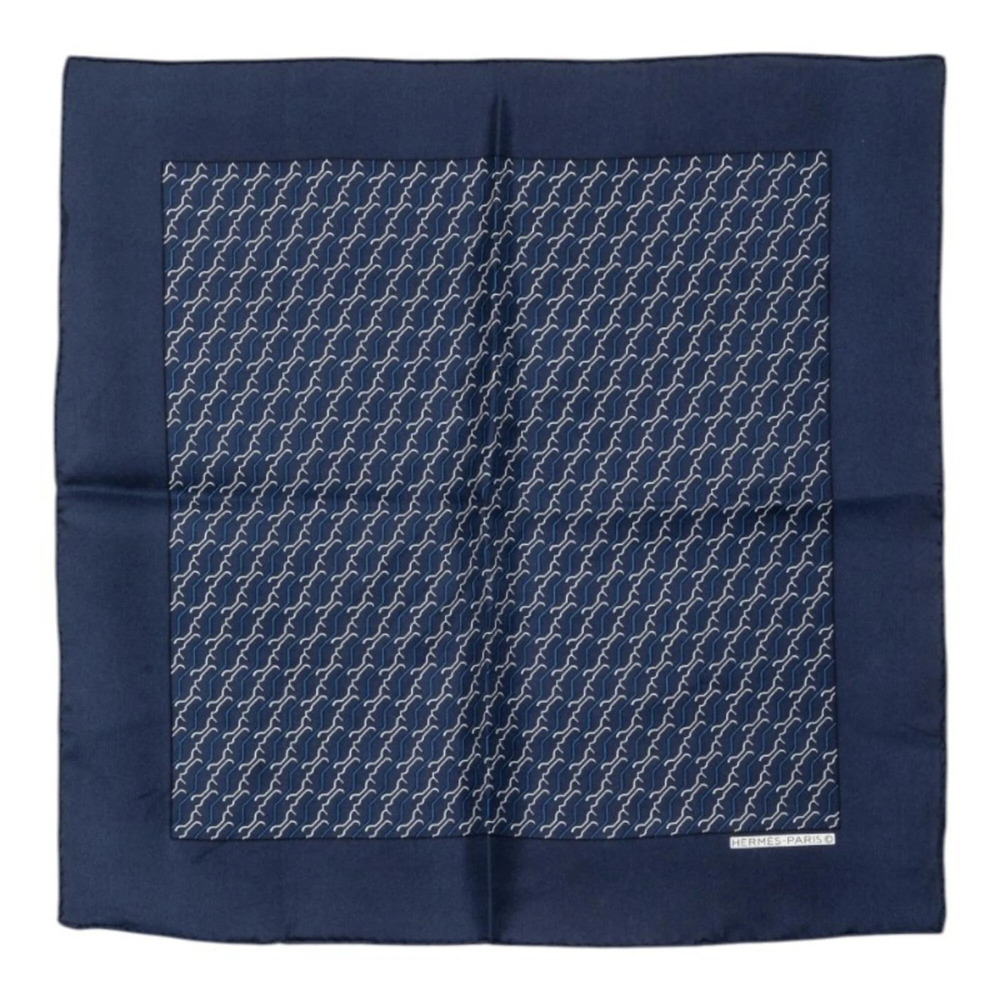 Hermes Carre 42 Chaine d'Ancre all-over print scarf/muffler, navy silk, women's.